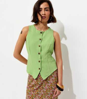 Bright Green Crinkled Tie Back Waistcoat