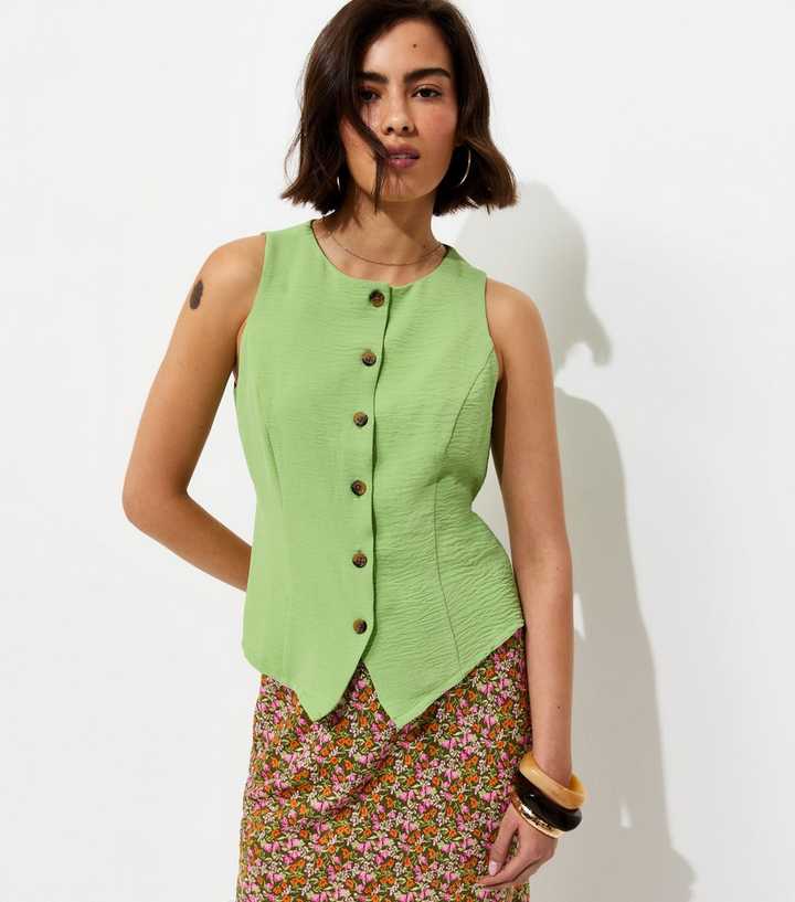 Bright Green Crinkled Tie Back Waistcoat