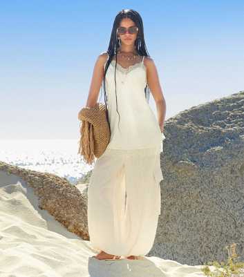 Off White Lace Trimmed Longline Cami Top