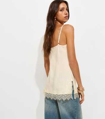 Off White Lace Trimmed Longline Cami Top