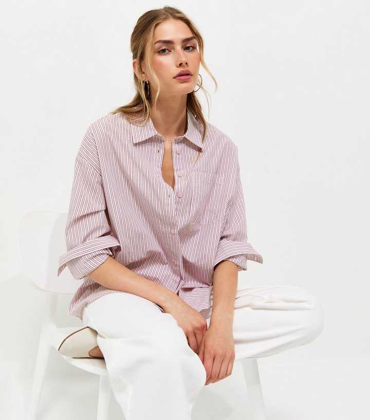 Pink Cotton Striped Oversize Shirt