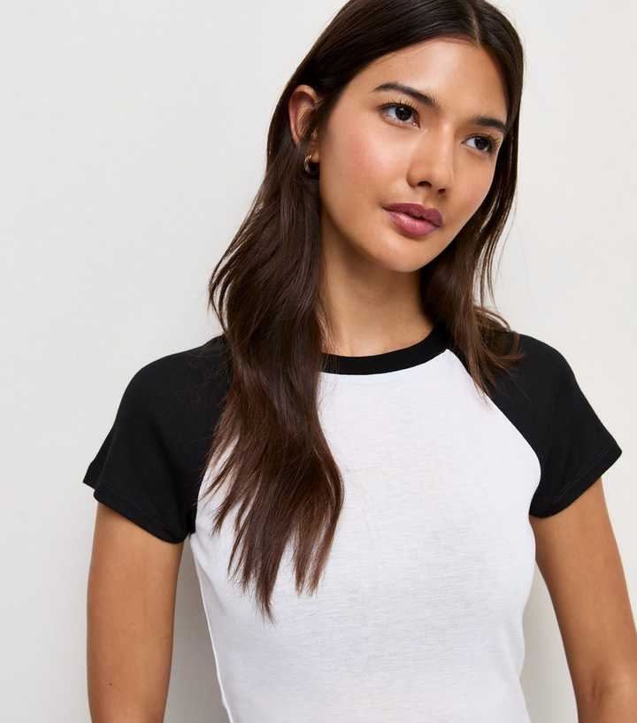 Black Contrast Raglan Sleeve T-Shirt