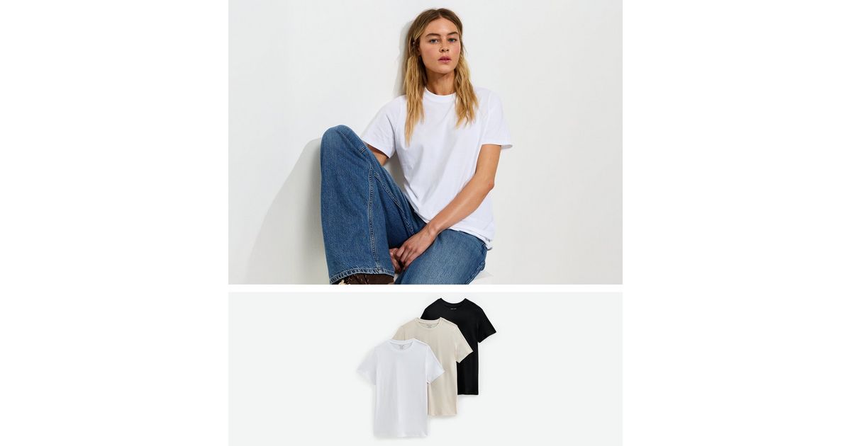 Brown Cotton Pack of Three Relaxed Fit T-Shirts