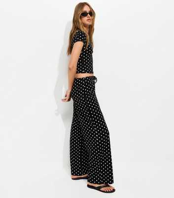 Black Cotton Rich Polka Dot Wide Leg Trousers