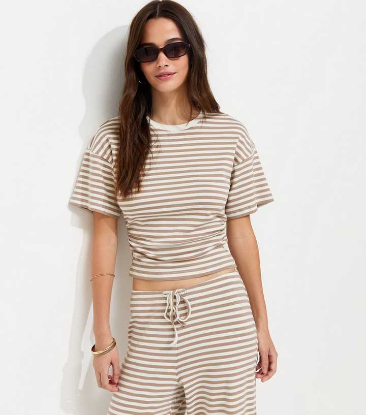 Brown Cotton Rich Striped Corset Tee