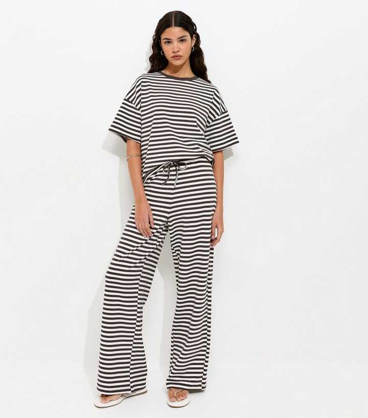 Brown Striped Wide Leg Trousers