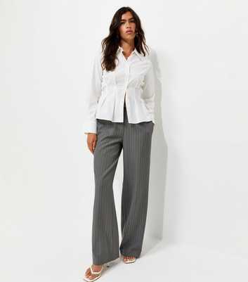 Grey Pinstripe Tailored Wide Leg Trousers