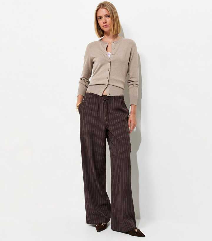 Brown Pinstripe Tailored Wide Leg Trousers
