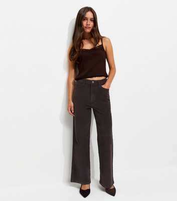 Petite Dark Brown Cotton Rich Corduroy Adalae Wide Leg Jeans