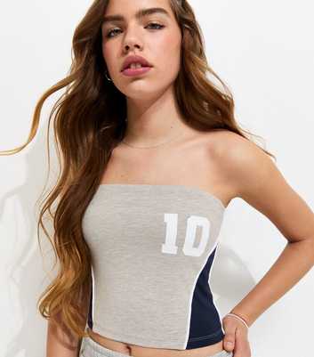Girls Grey Cotton Rich 10 Print Contrast Panel Bandeau Top