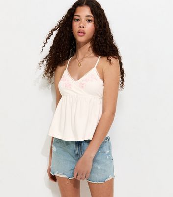 Girls White Embroidered Triangle Cami Top