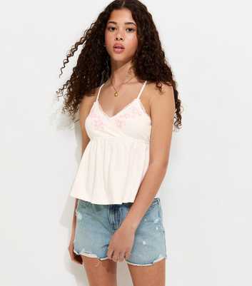 Girls White Embroidered Triangle Cami Top
