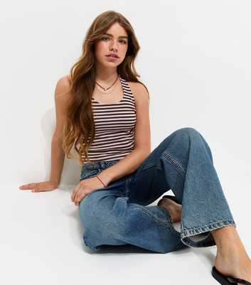 Girls Cotton Brown Stripe Jersey Halter Top
