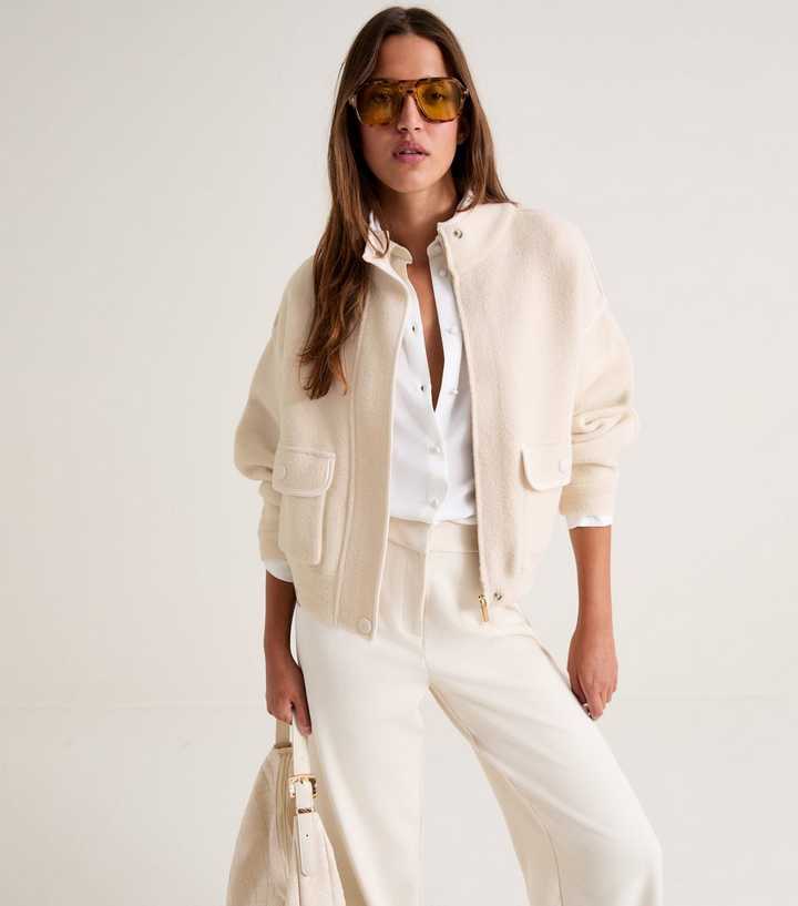 Premium Off White Knitted High Neck Jacket