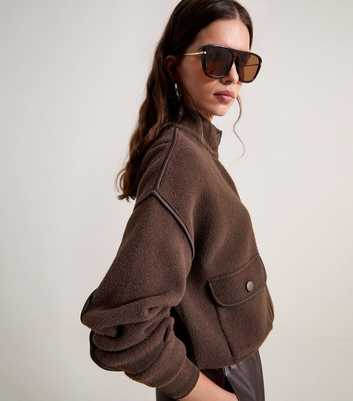 Premium Brown Knitted High Neck Jacket