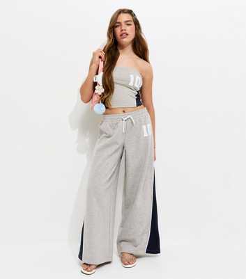 Girls Grey Cotton Rich 10 Print Oversized Wide Leg Joggers