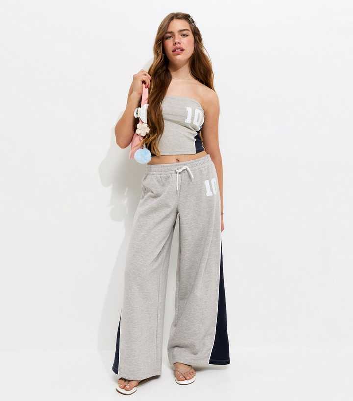 Girls Grey Cotton Rich 10 Print Oversized Wide Leg Joggers