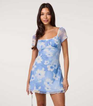 Pink Vanilla Light Blue Floral Print Mini Dress