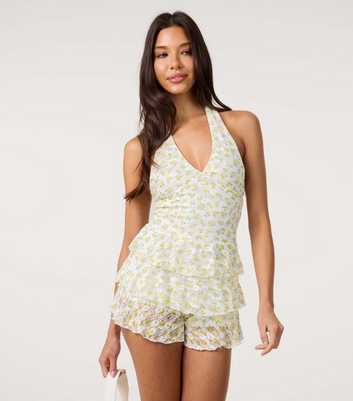 Pink Vanilla White Floral Print Lace Playsuit