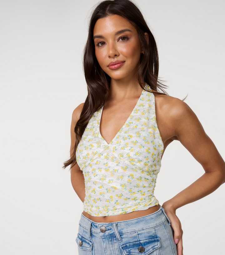 Pink Vanilla Light Yellow Floral Halterneck Top