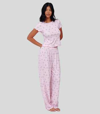 Loungeable Pink Floral T-Shirt And Trousers Pyjama Set