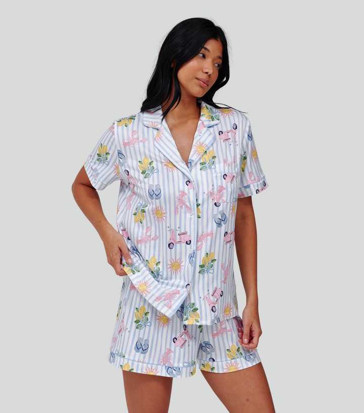 Loungeable Blue Holiday Shirt and Shorts Pyjama Set