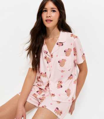 Girls Pink Capybara Print Shirt and Shorts Pyjama Set