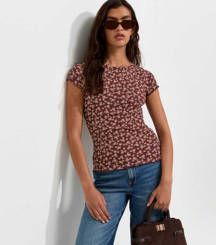 Red Cotton Rich Ribbed Ditsy Print T-Shirt