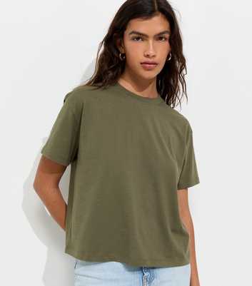 Dark Khaki Cotton Boxy Fit T-Shirt