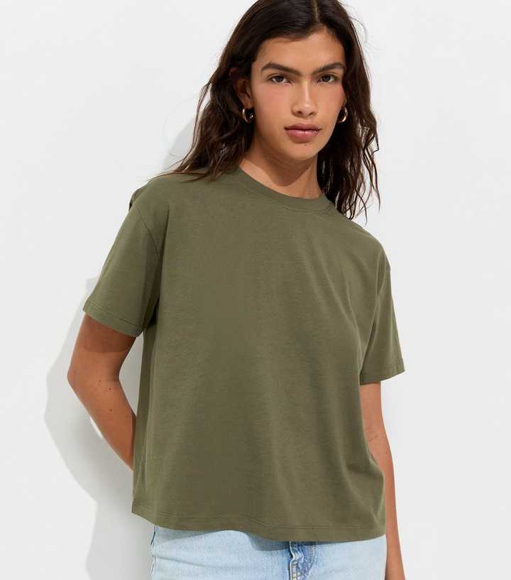 Dark Khaki Cotton Boxy Fit T-Shirt