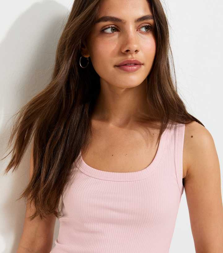 Light Pink Cotton Rich Square Neck Vest Top