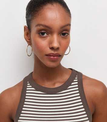 Brown Striped Cotton Rich Racer Vest Top