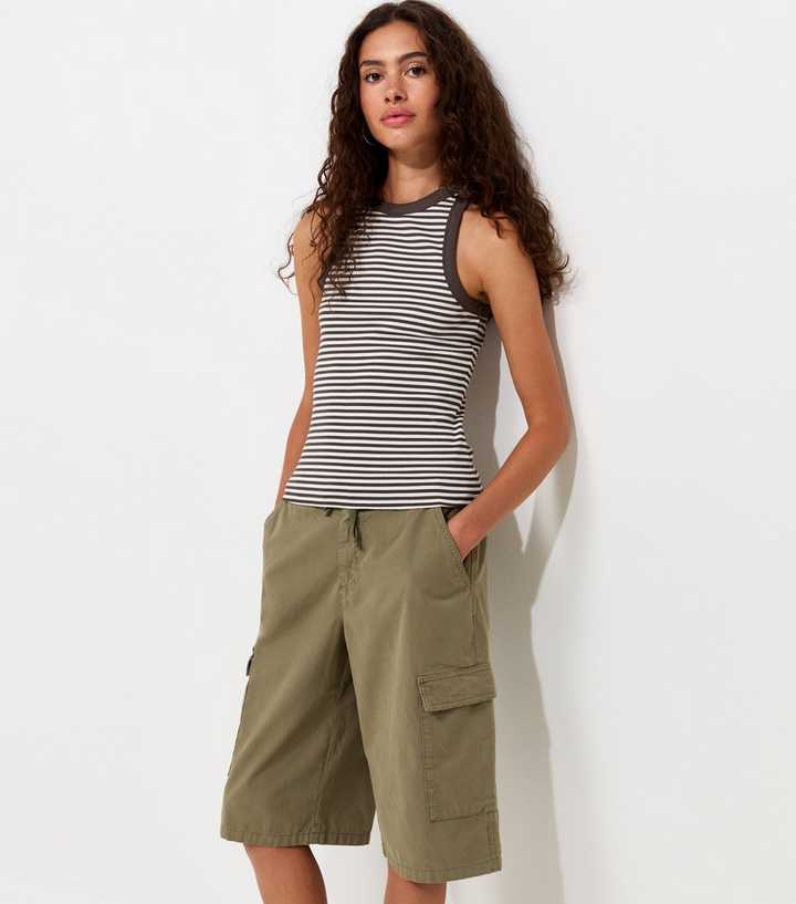 Brown Striped Cotton Rich Racer Vest Top