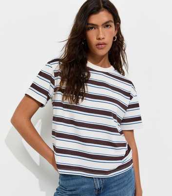 Brown Cotton Striped Boxy Fit T-Shirt