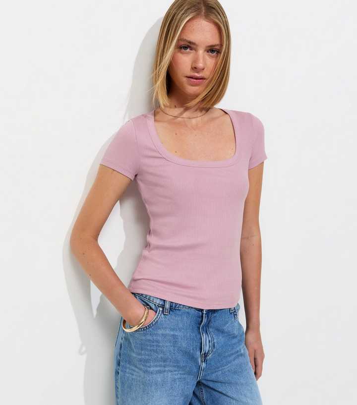 Pink Cotton Rich Square Neck T-Shirt