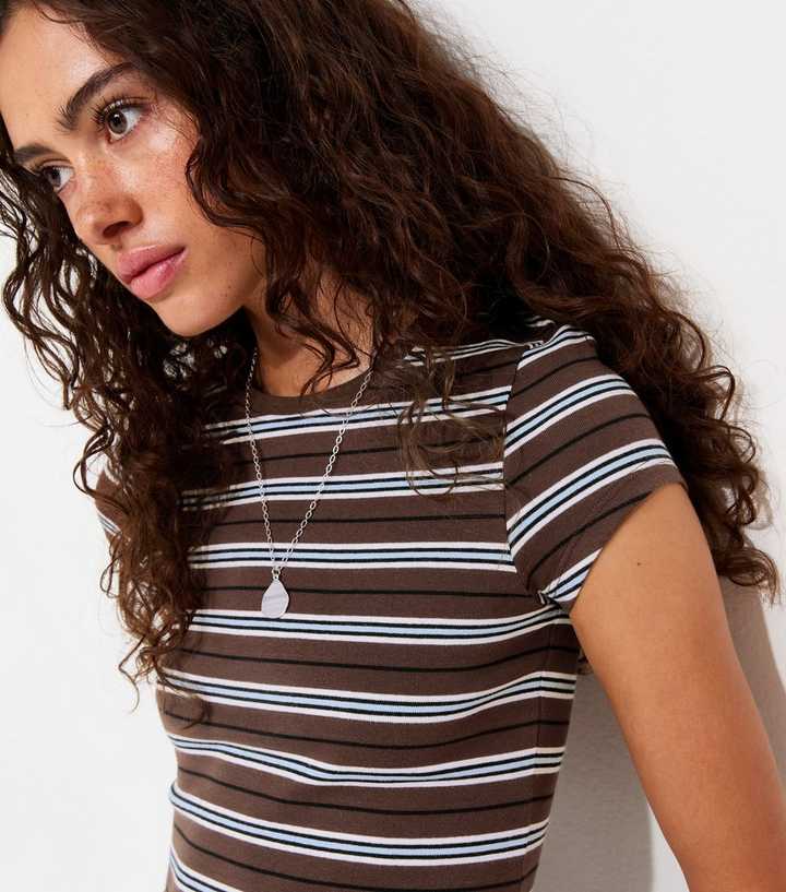 Brown Cotton Rich Striped Baby Tee T-Shirt