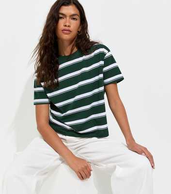 Green Cotton Striped Boxy Fit T-Shirt