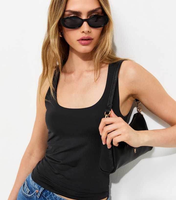 Black Slinky Scoop Neck Vest Top