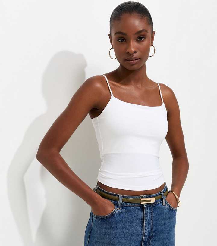 Off White Slinky Jersey Half Body Lined Cami Top