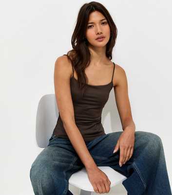 Dark Brown Jersey Thin Strap Cami Top