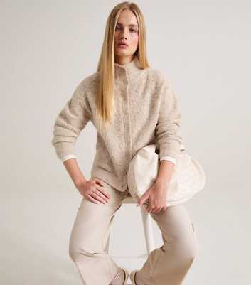 Premium Light Mink Funnel Neck Knitted Cardigan with Wool