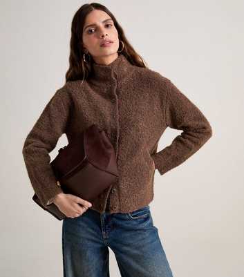 Premium Brown With Wool Funnel Neck Cardigan