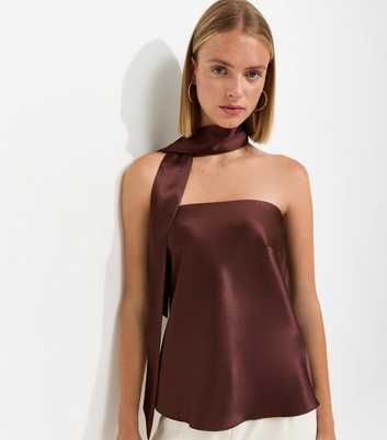 Dark Brown Satin Bandeau Top with Scarf