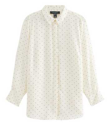 Curves Cream Polka Dot Gold Button Detail Blouse