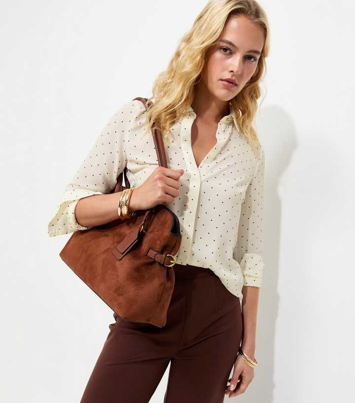 Tall White Polka Dot Gold Button Blouse