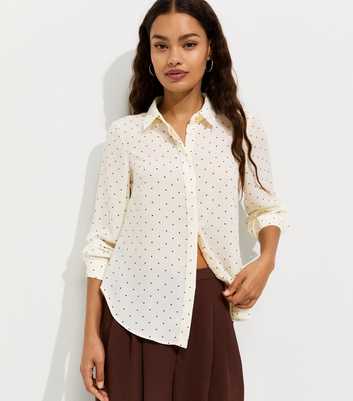 Petite White Polka Dot Gold Button Shirt