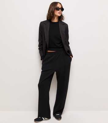 Premium Black Front Seam Wide Leg Joggers
