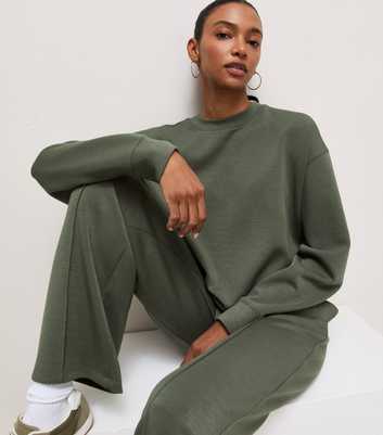 Premium Dark Khaki Front Seam Wide Leg Joggers