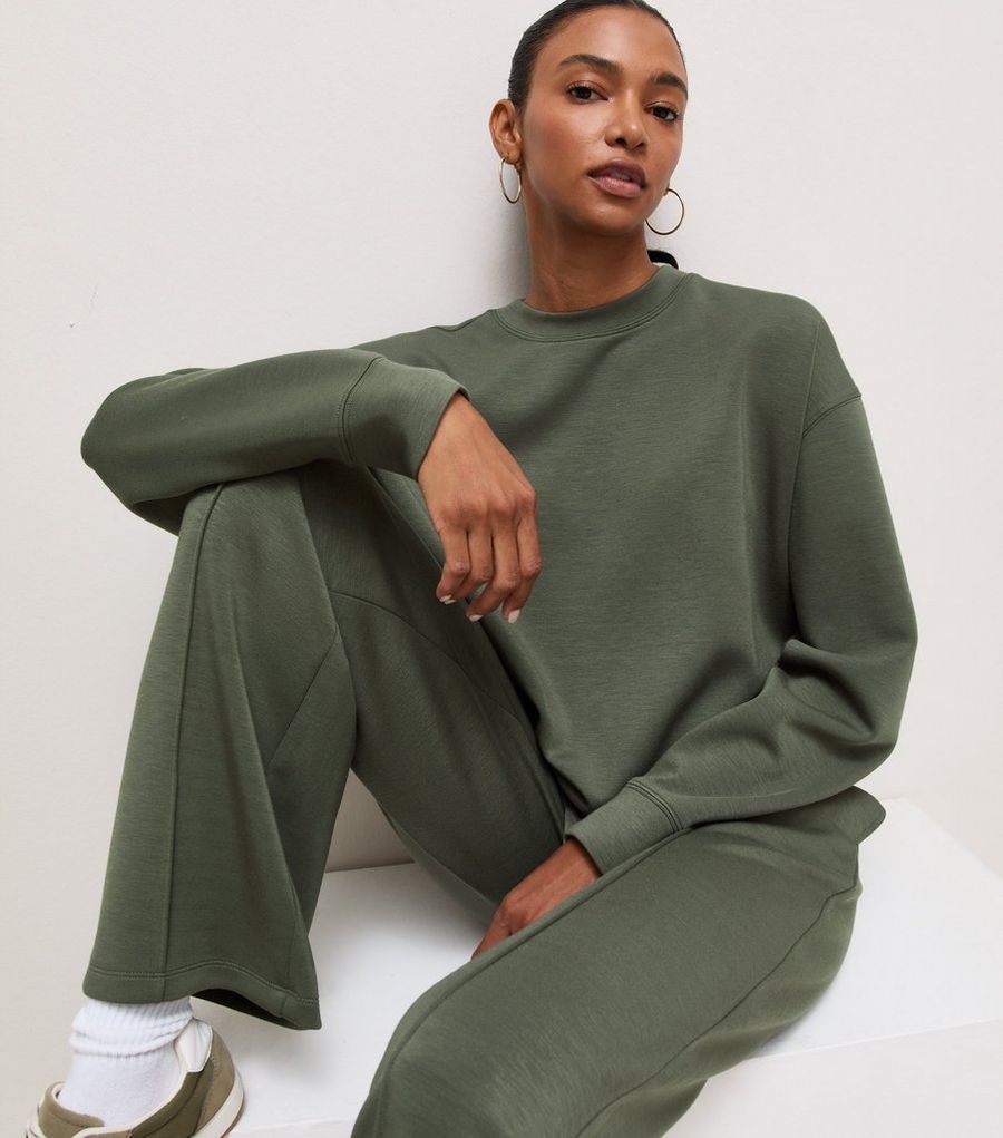 Premium Dark Khaki Front Seam Wide Leg Joggers