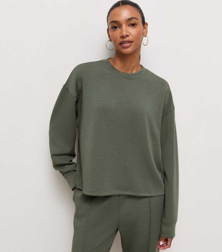 Premium Dark Khaki Relaxed Crew Neck Sweatshirt